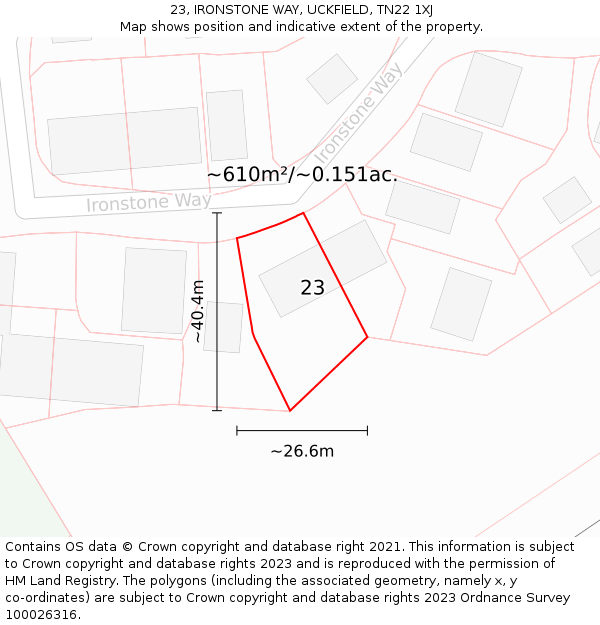 23, IRONSTONE WAY, UCKFIELD, TN22 1XJ: Plot and title map