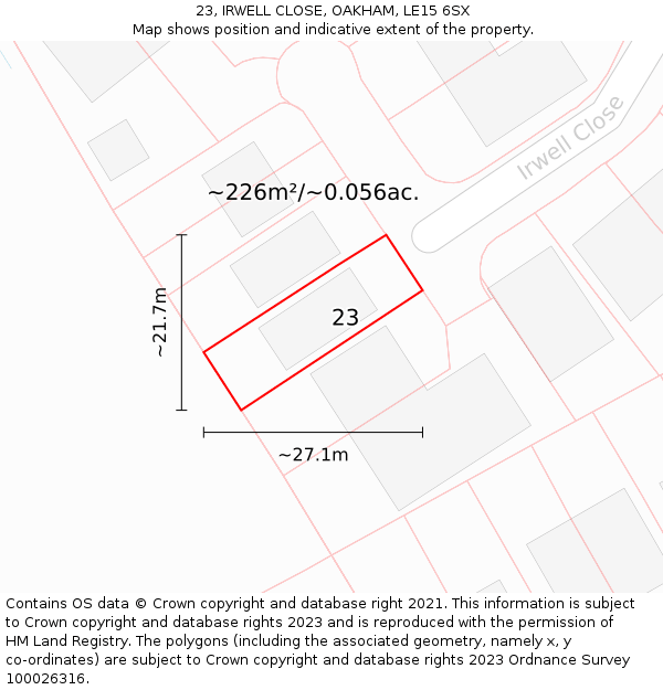 23, IRWELL CLOSE, OAKHAM, LE15 6SX: Plot and title map