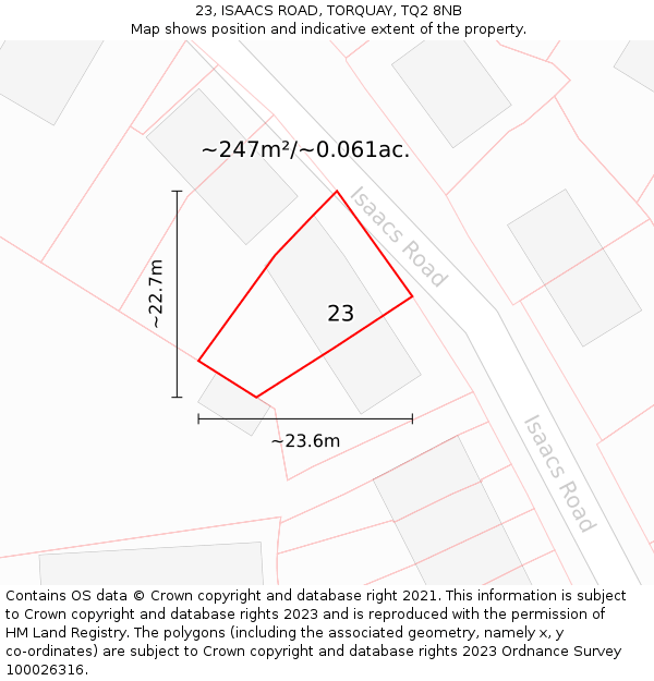 23, ISAACS ROAD, TORQUAY, TQ2 8NB: Plot and title map