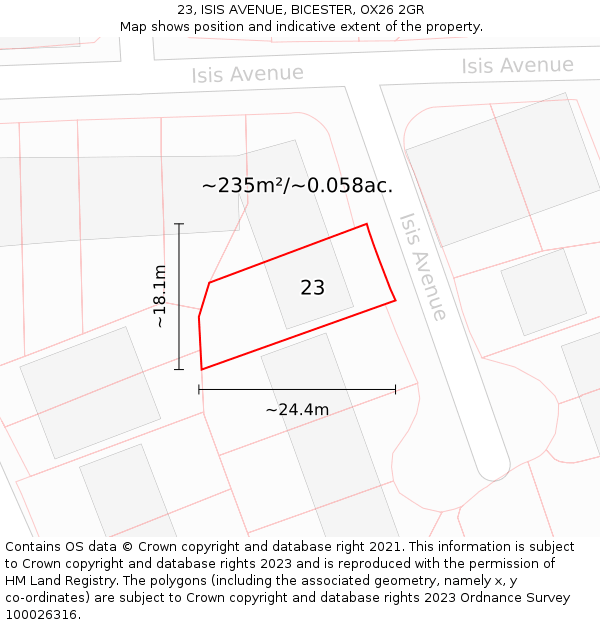 23, ISIS AVENUE, BICESTER, OX26 2GR: Plot and title map