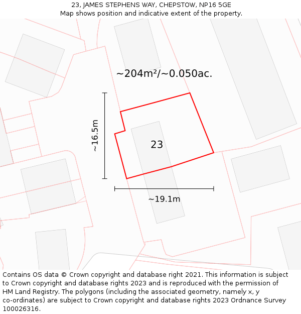 23, JAMES STEPHENS WAY, CHEPSTOW, NP16 5GE: Plot and title map