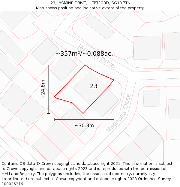 23, JASMINE DRIVE, HERTFORD, SG13 7TN: Plot and title map