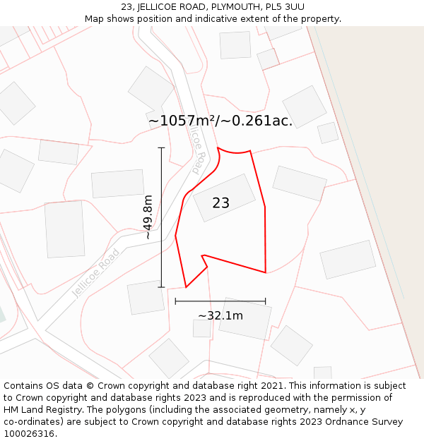 23, JELLICOE ROAD, PLYMOUTH, PL5 3UU: Plot and title map