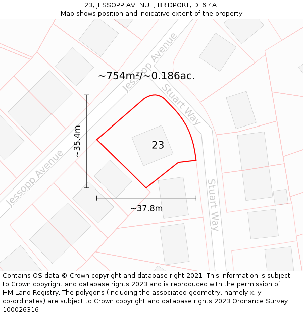 23, JESSOPP AVENUE, BRIDPORT, DT6 4AT: Plot and title map