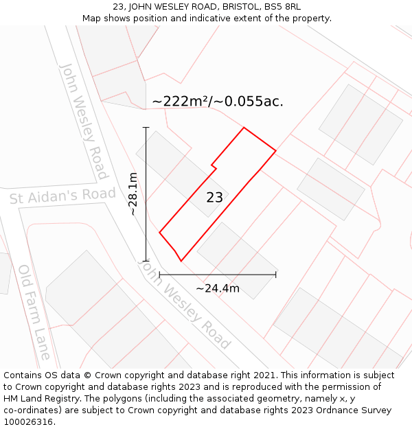 23, JOHN WESLEY ROAD, BRISTOL, BS5 8RL: Plot and title map