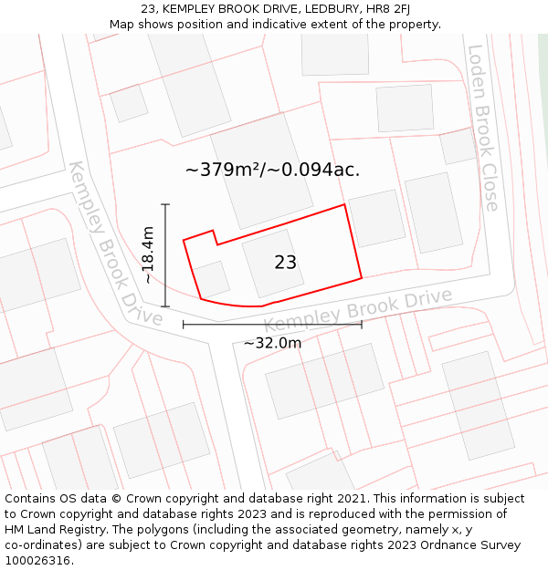 23, KEMPLEY BROOK DRIVE, LEDBURY, HR8 2FJ: Plot and title map