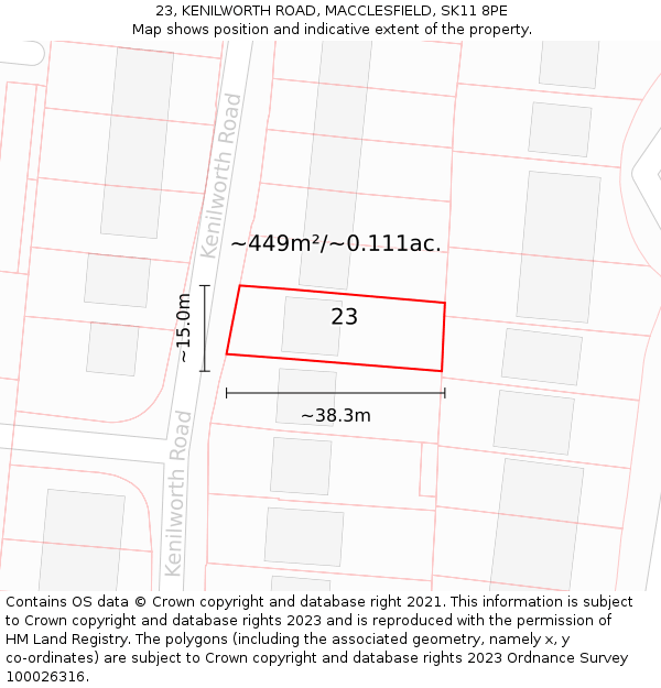 23, KENILWORTH ROAD, MACCLESFIELD, SK11 8PE: Plot and title map