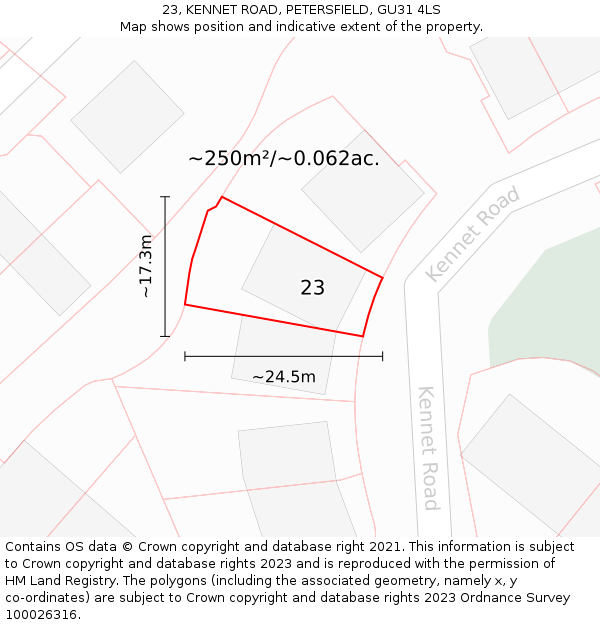 23, KENNET ROAD, PETERSFIELD, GU31 4LS: Plot and title map