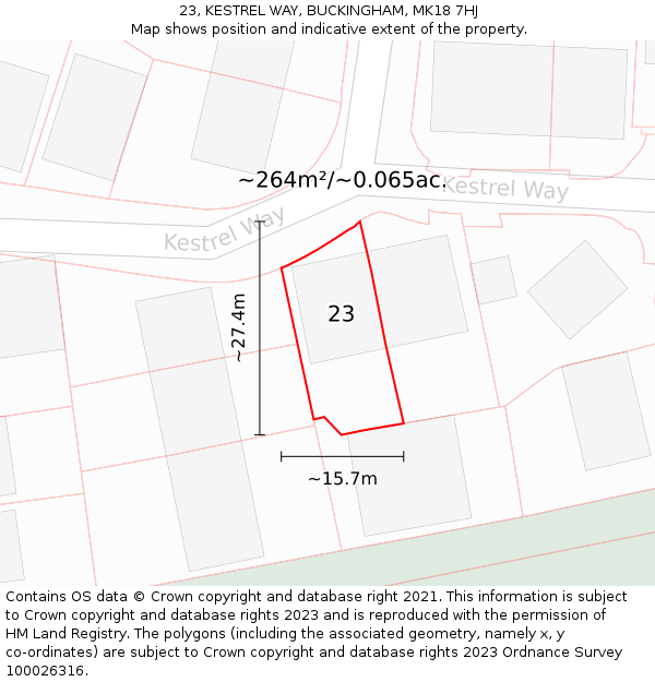 23, KESTREL WAY, BUCKINGHAM, MK18 7HJ: Plot and title map