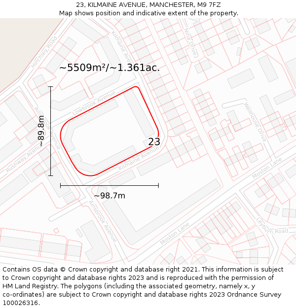 23, KILMAINE AVENUE, MANCHESTER, M9 7FZ: Plot and title map