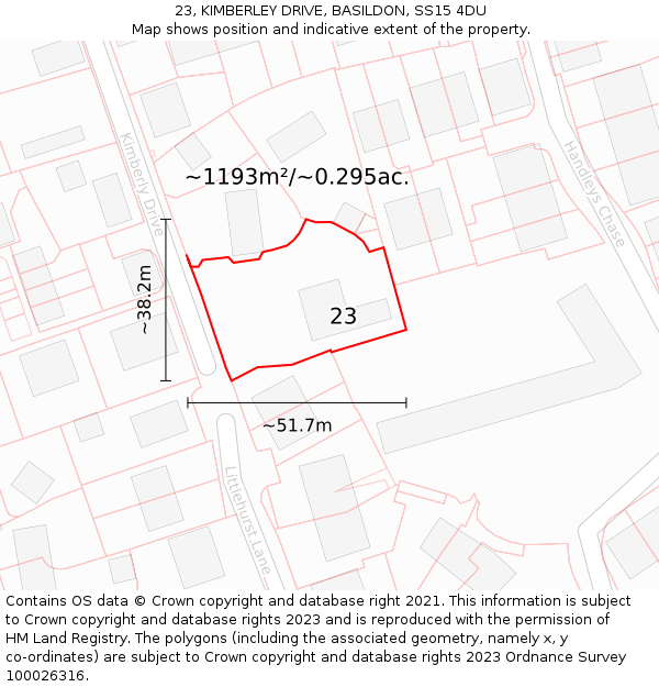 23, KIMBERLEY DRIVE, BASILDON, SS15 4DU: Plot and title map