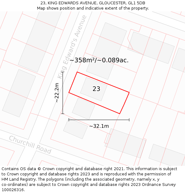 23, KING EDWARDS AVENUE, GLOUCESTER, GL1 5DB: Plot and title map