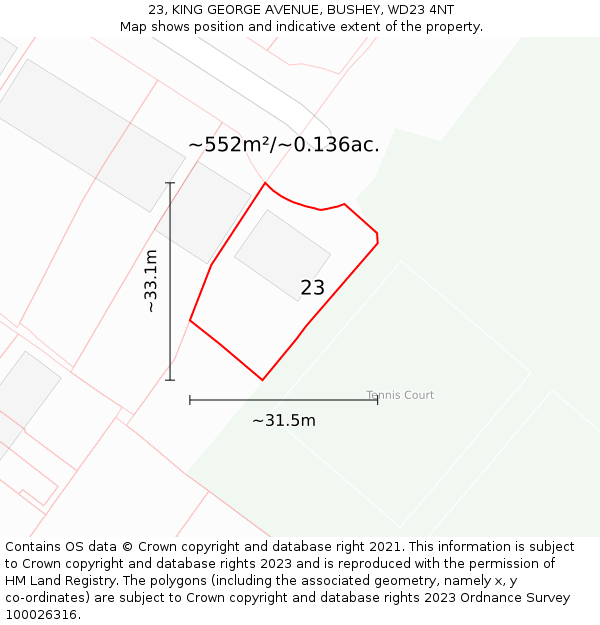 23, KING GEORGE AVENUE, BUSHEY, WD23 4NT: Plot and title map