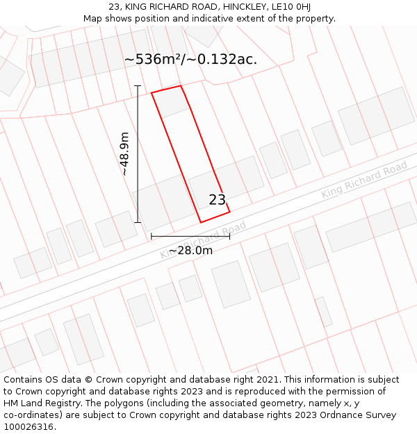 23, KING RICHARD ROAD, HINCKLEY, LE10 0HJ: Plot and title map