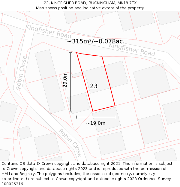 23, KINGFISHER ROAD, BUCKINGHAM, MK18 7EX: Plot and title map