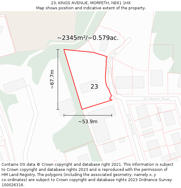 23, KINGS AVENUE, MORPETH, NE61 1HX: Plot and title map