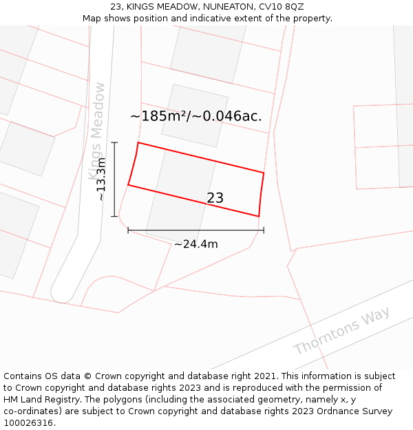 23, KINGS MEADOW, NUNEATON, CV10 8QZ: Plot and title map