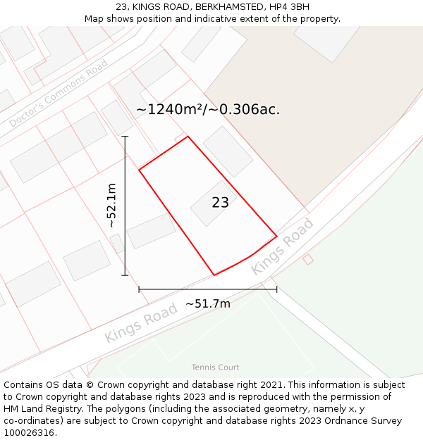 23, KINGS ROAD, BERKHAMSTED, HP4 3BH: Plot and title map