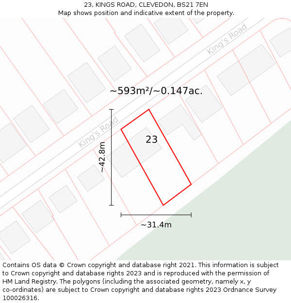 23, KINGS ROAD, CLEVEDON, BS21 7EN: Plot and title map