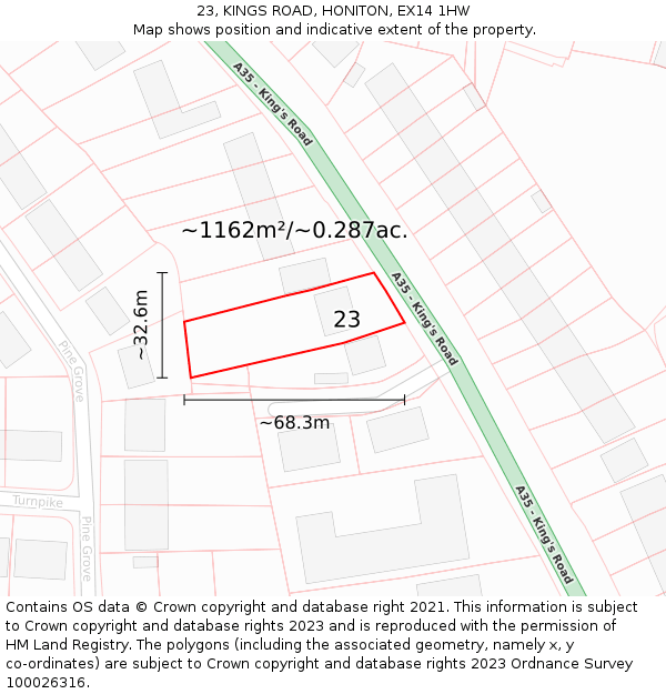 23, KINGS ROAD, HONITON, EX14 1HW: Plot and title map