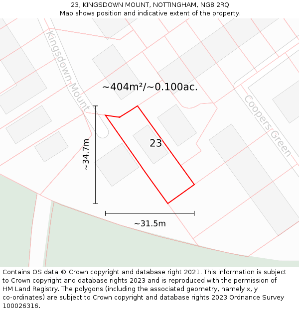 23, KINGSDOWN MOUNT, NOTTINGHAM, NG8 2RQ: Plot and title map