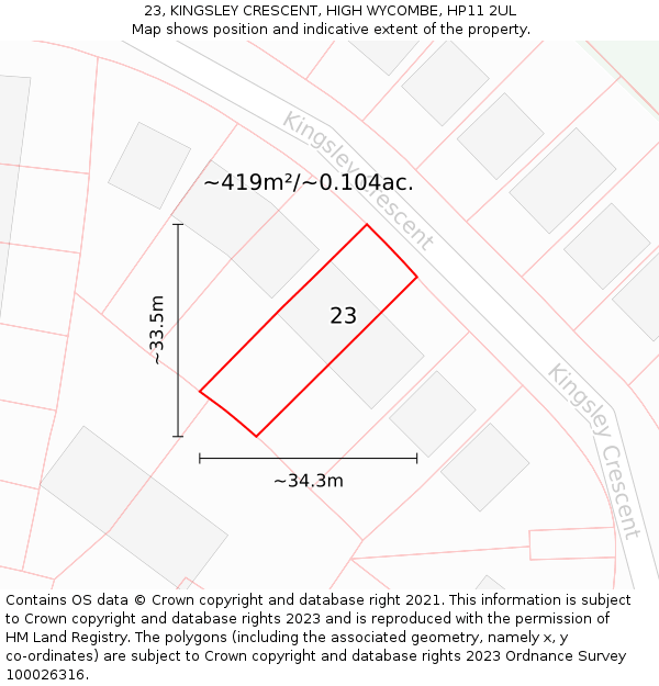 23, KINGSLEY CRESCENT, HIGH WYCOMBE, HP11 2UL: Plot and title map
