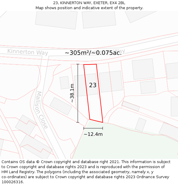 23, KINNERTON WAY, EXETER, EX4 2BL: Plot and title map