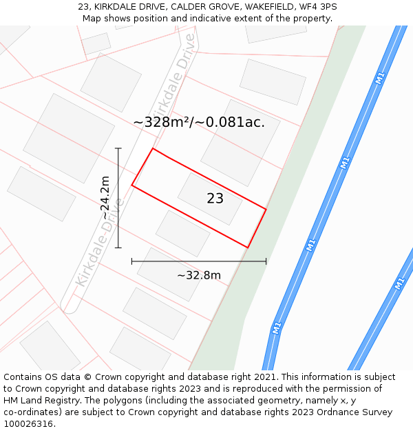 23, KIRKDALE DRIVE, CALDER GROVE, WAKEFIELD, WF4 3PS: Plot and title map