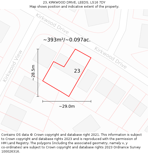 23, KIRKWOOD DRIVE, LEEDS, LS16 7DY: Plot and title map
