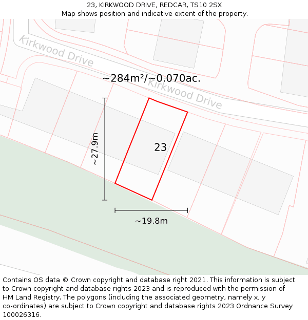 23, KIRKWOOD DRIVE, REDCAR, TS10 2SX: Plot and title map