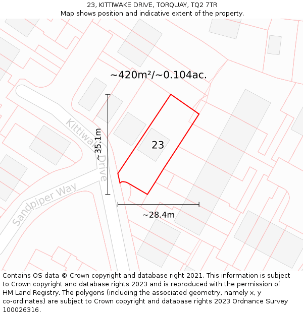 23, KITTIWAKE DRIVE, TORQUAY, TQ2 7TR: Plot and title map