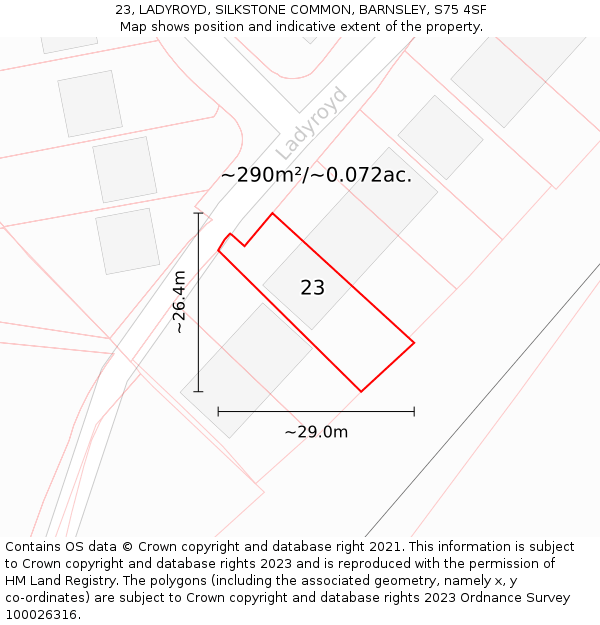 23, LADYROYD, SILKSTONE COMMON, BARNSLEY, S75 4SF: Plot and title map
