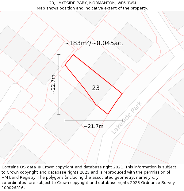 23, LAKESIDE PARK, NORMANTON, WF6 1WN: Plot and title map