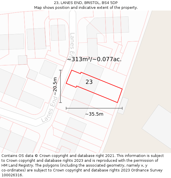 23, LANES END, BRISTOL, BS4 5DP: Plot and title map