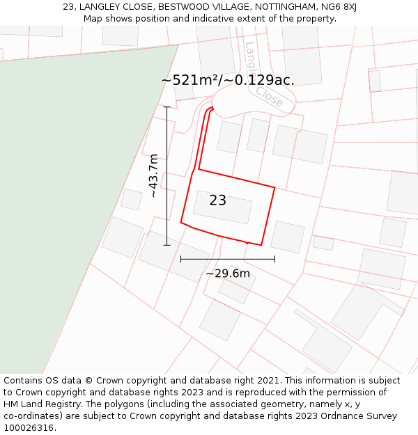 23, LANGLEY CLOSE, BESTWOOD VILLAGE, NOTTINGHAM, NG6 8XJ: Plot and title map