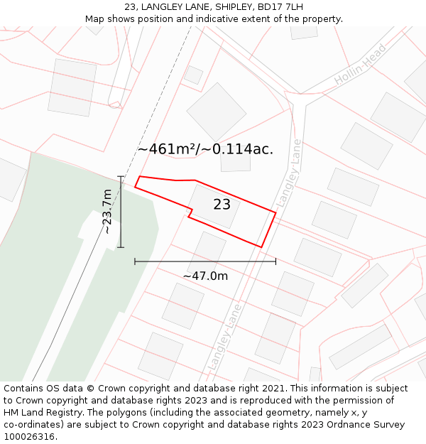 23, LANGLEY LANE, SHIPLEY, BD17 7LH: Plot and title map