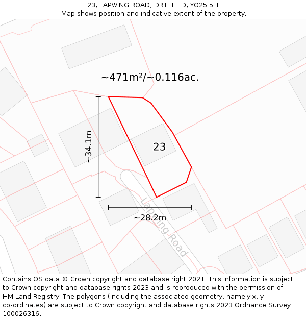 23, LAPWING ROAD, DRIFFIELD, YO25 5LF: Plot and title map