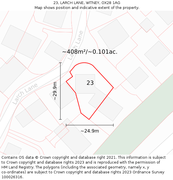 23, LARCH LANE, WITNEY, OX28 1AG: Plot and title map