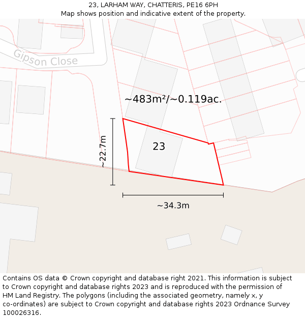 23, LARHAM WAY, CHATTERIS, PE16 6PH: Plot and title map