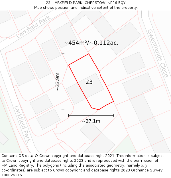 23, LARKFIELD PARK, CHEPSTOW, NP16 5QY: Plot and title map