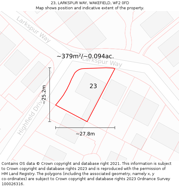 23, LARKSPUR WAY, WAKEFIELD, WF2 0FD: Plot and title map