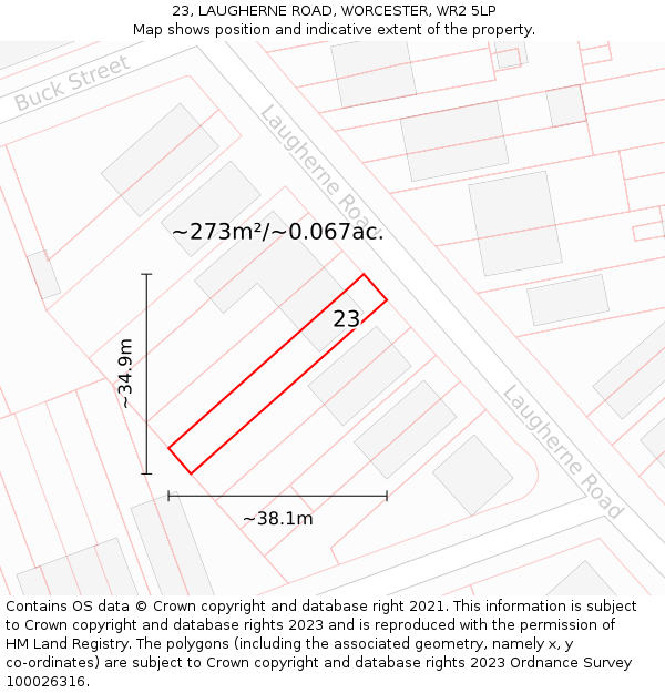 23, LAUGHERNE ROAD, WORCESTER, WR2 5LP: Plot and title map