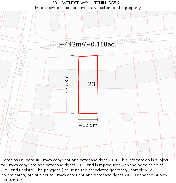 23, LAVENDER WAY, HITCHIN, SG5 2LU: Plot and title map