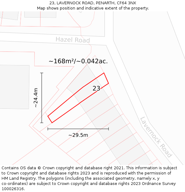 23, LAVERNOCK ROAD, PENARTH, CF64 3NX: Plot and title map