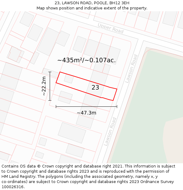 23, LAWSON ROAD, POOLE, BH12 3EH: Plot and title map