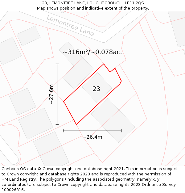 23, LEMONTREE LANE, LOUGHBOROUGH, LE11 2QS: Plot and title map