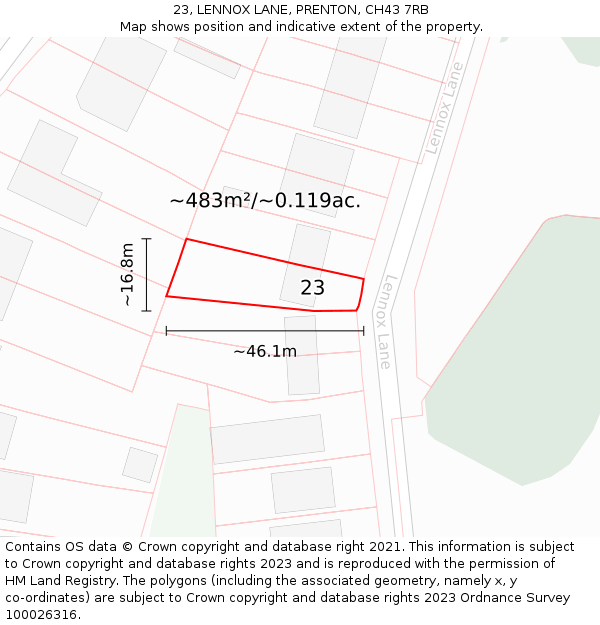 23, LENNOX LANE, PRENTON, CH43 7RB: Plot and title map