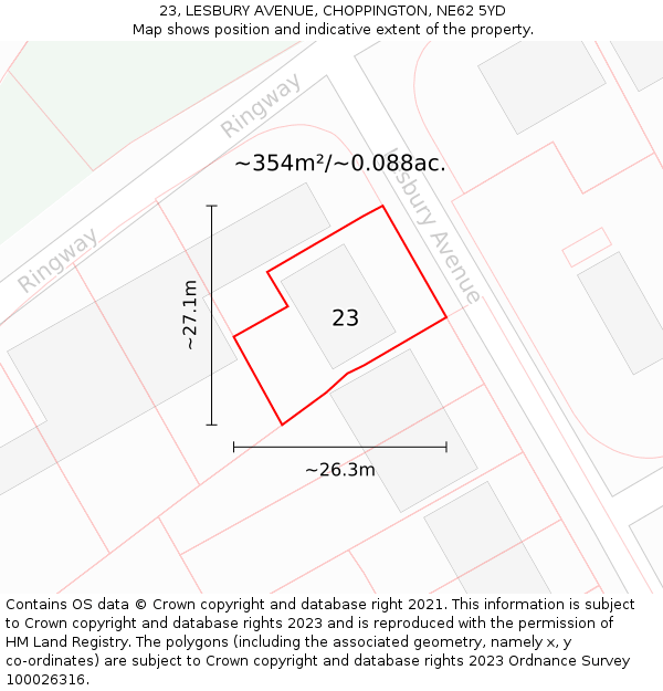 23, LESBURY AVENUE, CHOPPINGTON, NE62 5YD: Plot and title map