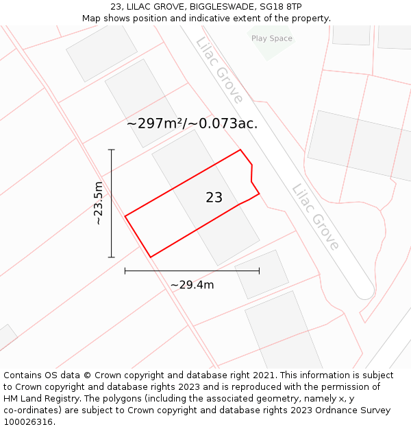 23, LILAC GROVE, BIGGLESWADE, SG18 8TP: Plot and title map