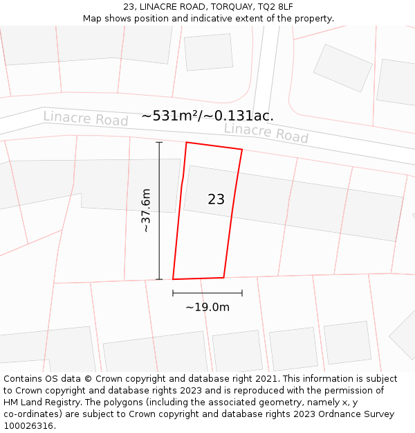 23, LINACRE ROAD, TORQUAY, TQ2 8LF: Plot and title map